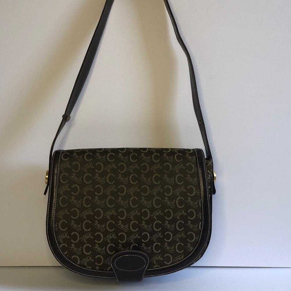 Designer-Style Brown Monogram Crossbody Bag from Celine Vintage Brown Handbag - Picture 3 of 14